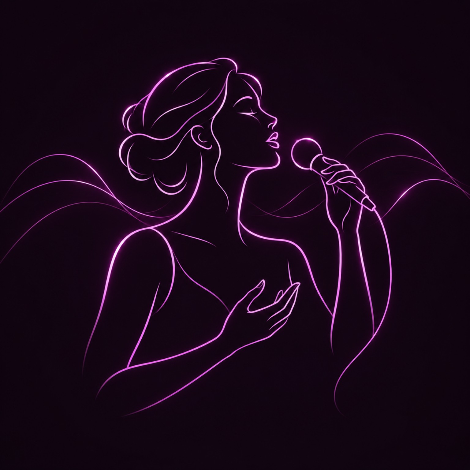 A singer drawn in luminous magenta lines